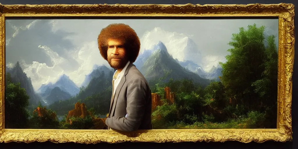 Prompt: a photo of bob ross painted by thomas cole