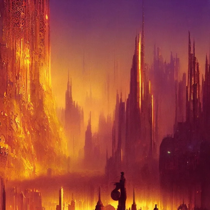 Image similar to city of light, abstract, concept art, digital painting, ornate, backlit, bokeh, deep aura, slight glow, by bruce pennington, by wayne barlowe