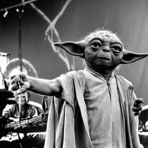 Image similar to yoda performing at woodstock