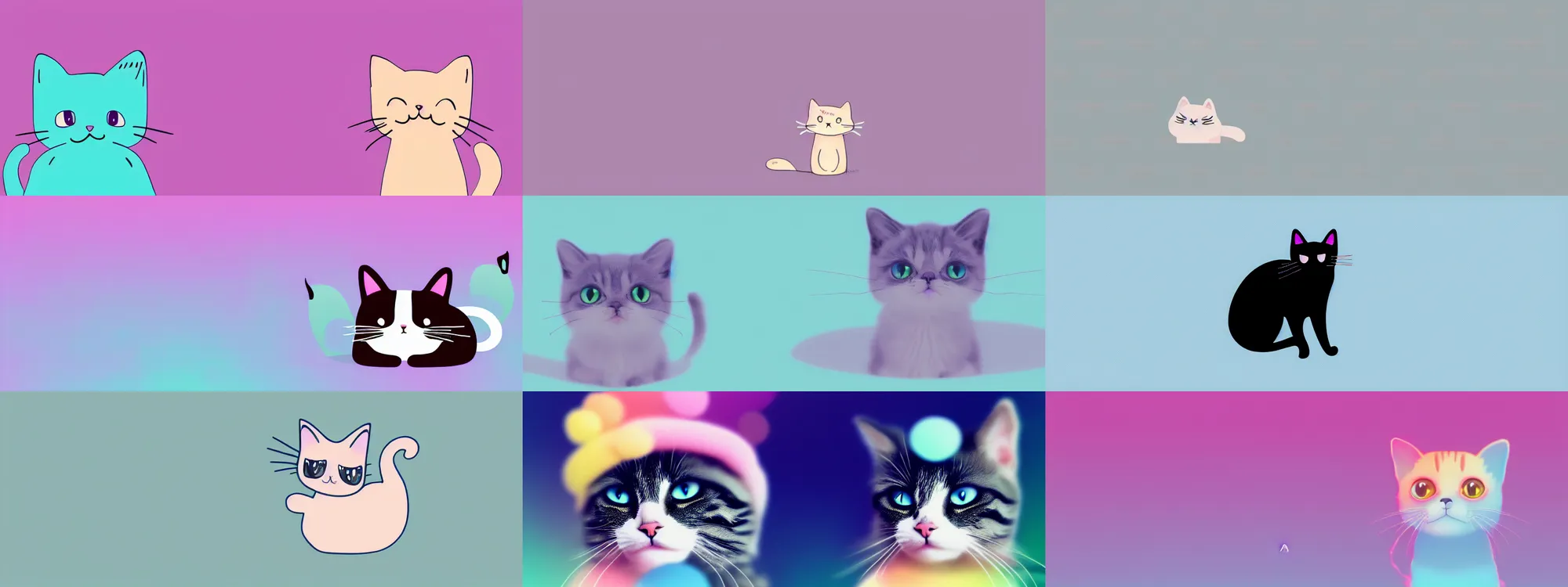 Prompt: A 2d linux digital wallpaper desktop background of a cute cat, in pastel colors