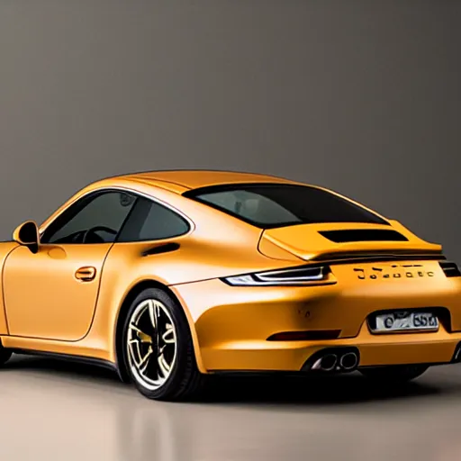 Image similar to Photo of a copper yellow Porsche 911 Carrera 3.2, daylight, dramatic lighting, award winning, highly detailed, fine art photography - 768