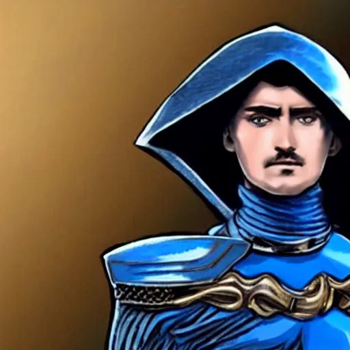 Image similar to paul atreides from dune, bright blue eyes, pensive, wearing still suit, sleek futuristic armor, cape, mughal art, farrukh beg, abd al - samad, mir sayyid ali.