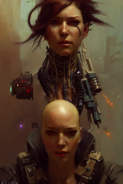 Prompt: full character portrait max mad cyberpunk, a future solider girl character design, final fantasy face, painting by gaston bussiere, katsuya terada, nc wyeth, greg rutkowski, craig mullins, vermeer, trending on artstation, jeffery catherine jones