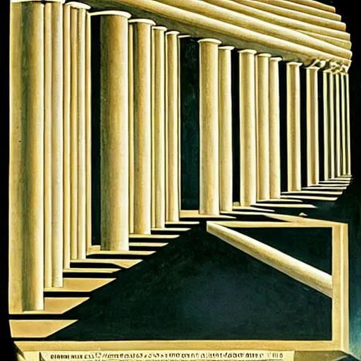 Image similar to a parade of disconnected images : obscure corners of nameless interiors, astronomical diagrams projecting the distances between celestial bodies, a painting by giorgio de chirico, a list of unpopular anagrams.