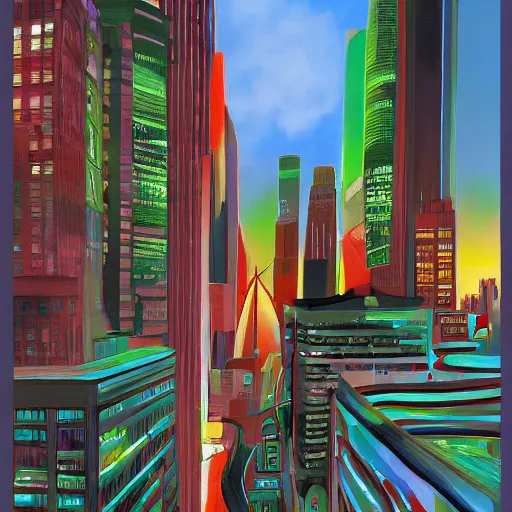 Prompt: City, Landscape, Style of Alex Ross, Digitally hand-painted, colour