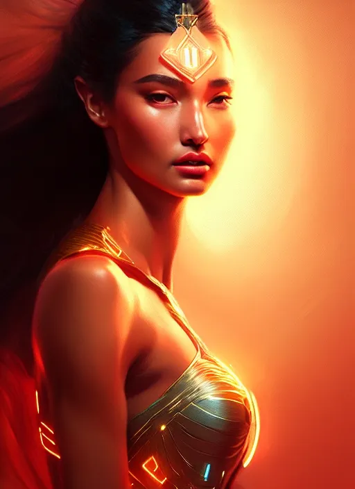 Prompt: portrait of darna kelsey merritt, intricate, elegant, glowing lights, highly detailed, digital painting, artstation, glamor pose, concept art, smooth, sharp focus, illustration, art by wlop, mars ravelo and greg rutkowski