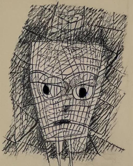 Prompt: portrait of a demon. Line drawing by Paul Klee. Pen and ink by Dali.