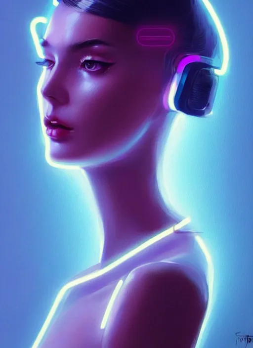 Image similar to portrait of female humanoid, intricate, retro 6 0 s fashion, elegant, cyber neon lights, highly detailed, digital photography, trending in artstation, trending in pinterest, glamor pose, concept art, smooth, sharp focus, art by artgerm and greg rutkowski