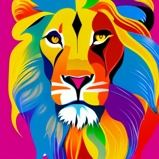 Prompt: Fearless lion with colorful background, 4k