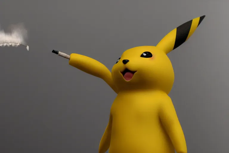 Image similar to hyperrealism simulation hyperrealism pikachu wearing hyperrealism tuxedo and smoking, fishing in hyperrealism scene from hyperrealism cyberpunk movie with many details by wes anderson and denis villeneuve and mike winkelmann rendered in blender and octane render