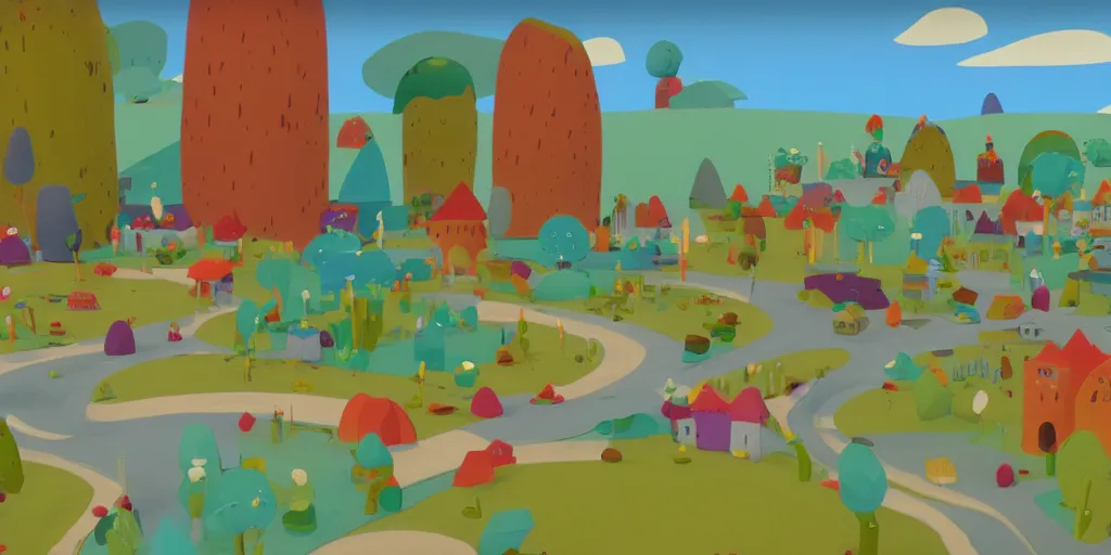 Image similar to low to the ground landscape screenshot from ben and holly's little kingdom