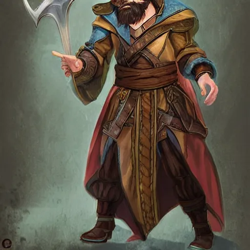 Image similar to Tarski Fiume, timid half-elf Time Wizard with short brown hair and a beard, iconic character art by Wayne Reynolds for Paizo Pathfinder RPG