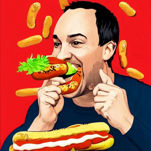 Prompt: highly detailed portrait of dave matthews eating a hotdog