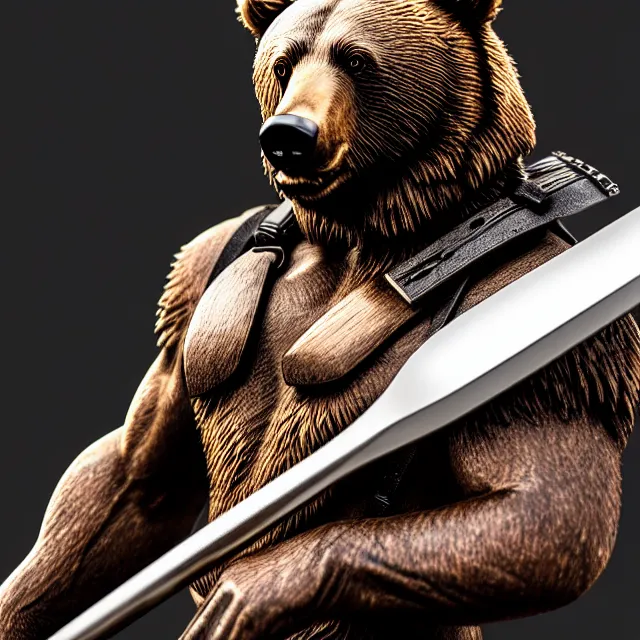 Image similar to bear warrior with a war hammer, artgerm, highly detailed, 8 k, hdr, close up, smooth, sharp focus, high resolution, award - winning photo