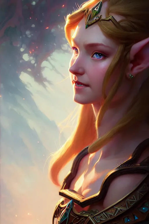 Prompt: elf princess zelda portrait, beautiful face by bayard wu, anna podedworna, gaston bussiere, greg rutkowski