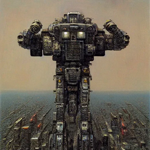 Image similar to giant robot in new york, highly detailed beksinski art