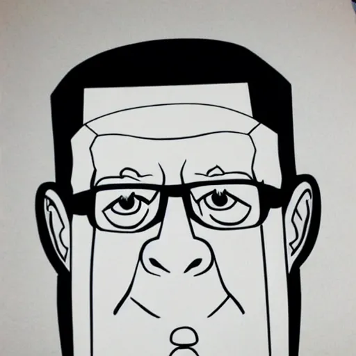 Prompt: hank hill from king of the hill, drawing in style of escher, by escher, black and white, hyperrealistic