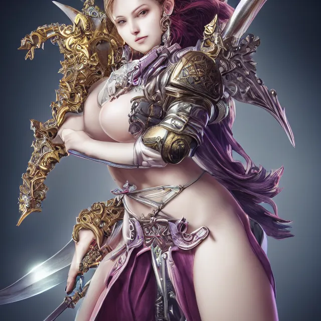 Image similar to studio portrait of lawful good colorful female holy shield paladin as absurdly beautiful, elegant, young sensual gravure idol, ultrafine hyperrealistic detailed face illustration by kim jung gi, irakli nadar, intricate linework, sharp focus, bright colors, matte, octopath traveler, final fantasy, unreal engine highly rendered, global illumination, radiant light, intricate environment