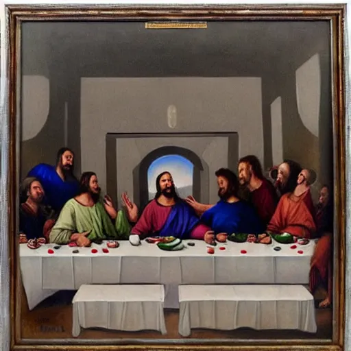 Image similar to viktor orban at the last supper, oil painting