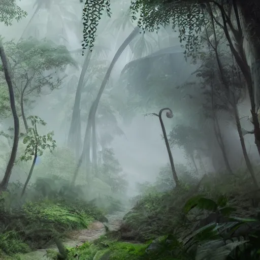 Image similar to Wild misty jungles, 8k, detailed, concept art, trending on artstation