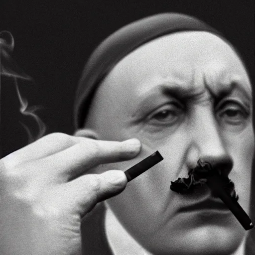 Image similar to a photo of Hitler smoking a fat joint, 50mm close up photography, photorealism