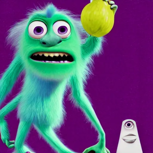 Image similar to portrait of Isaac Newton as a character in Monsters, Inc.