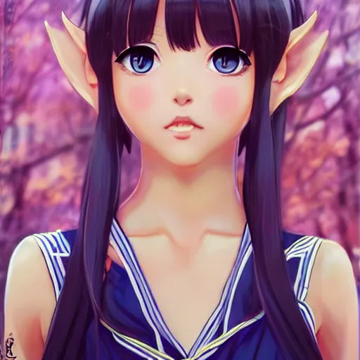 Image similar to portrait anime elven cheerleader girl, cute - fine - face, pretty face, realistic shaded perfect face, fine details. anime. realistic shaded lighting by ilya kuvshinov giuseppe dangelico pino and michael garmash and rob rey, iamag premiere, aaaa achievement collection, elegant, fabulous, eyes open in wonder