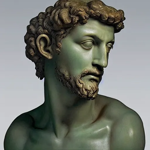 Prompt: Michelangelo sculpture of David wearing headphones DJing