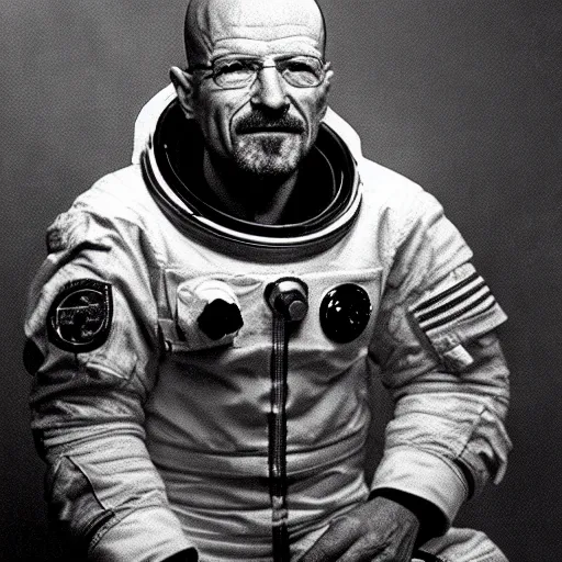 Prompt: Astronaut Walter White, portrait, 1965 photo