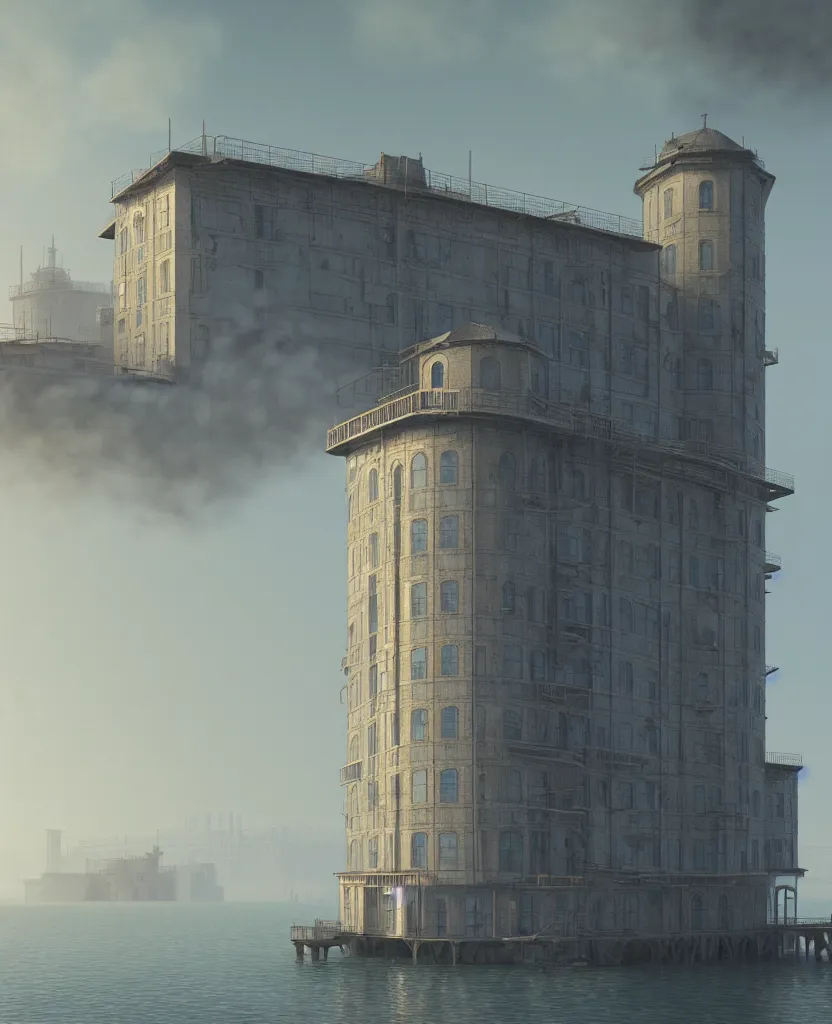 Image similar to a beautiful photorealistic render of mine industrial architecture architecture unfinished building by ivan aivazovsky, lake, archdaily, wallpaper, highly detailed, trending on artstation.