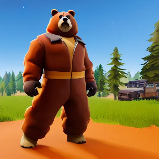 Image similar to a man wearing a bear hat as a fortnite character, screenshot from fortnite, 3 d unreal engine render