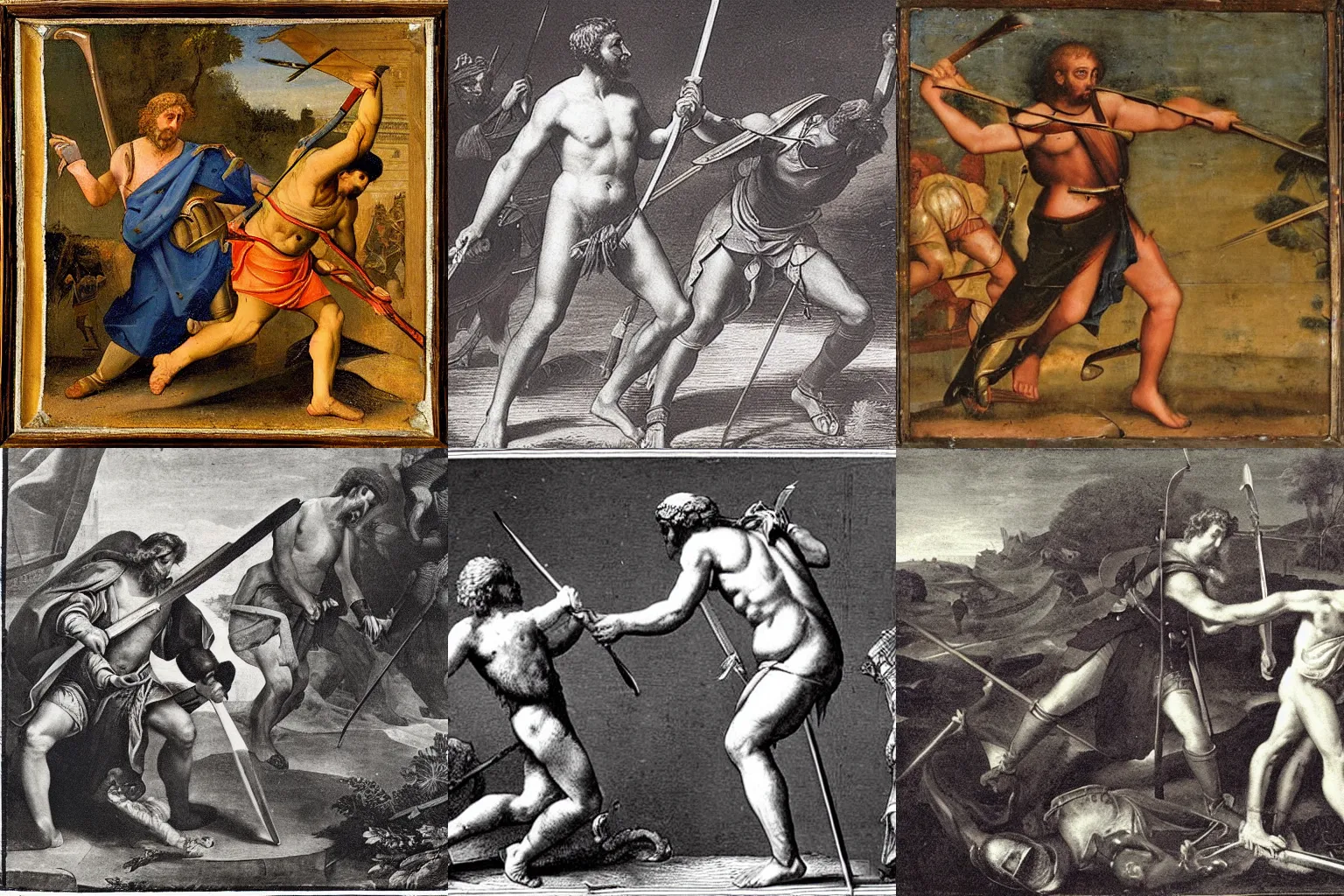 Prompt: photograph of David slaying Goliath