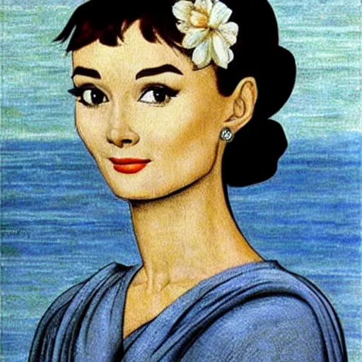 Image similar to audrey hepburn art by botticelli