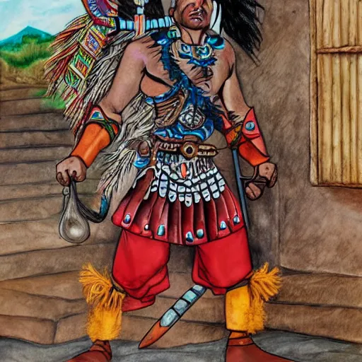 Image similar to guanajuato cartoon, hd, guatemalan warrior, realistic