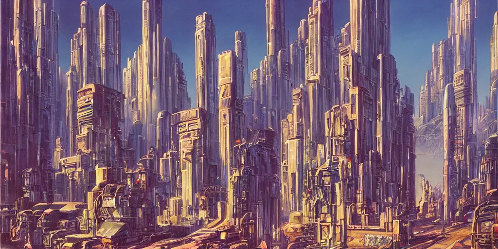 Image similar to a beautiful painting of futuristic city with croweded street alot of people by angus mckie, trending on artstation