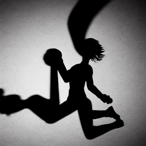 Image similar to boxer girl fighting her shadow in a creepy room, dark ominous