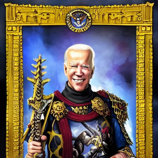 Image similar to joe biden as the emperor of mankind from warhammer 4 0 k, portrait