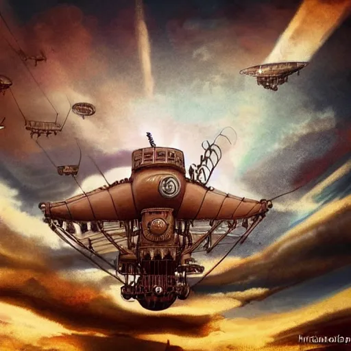 Image similar to brown airship in the sky steampunk ornaments zodiac artstation dramatic lights