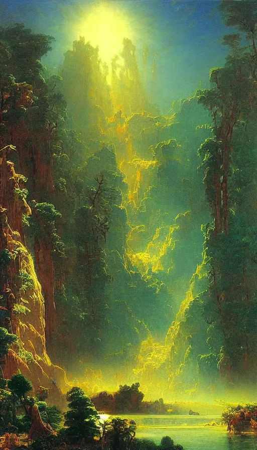 Prompt: Psytrance Artwork, by Albert Bierstadt,