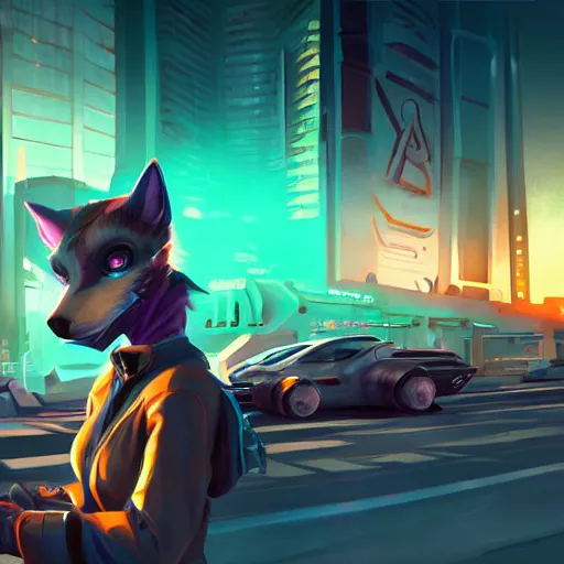 Prompt: Portrait of a cyberpunk furry girl sitting on a motorcycle, mattepainting concept pixar maya engine on stylized background splash comics global illumination lighting artstation lois van baarle, ilya kuvshinov, rossdraws