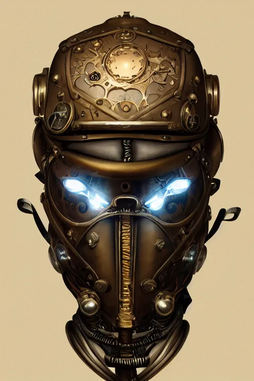 Image similar to steampunk helmet fantasy art mask robot ninja stylized digital illustration sharp focus, elegant intricate digital painting artstation concept art global illumination ray tracing advanced technology chaykin howard and campionpascale and cooke darwyn and davis jack