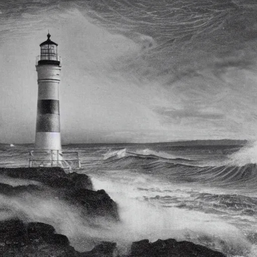 Prompt: moonlit waves on the shore with longship's lighthouse, cornwal, land's end, by albert julius olson