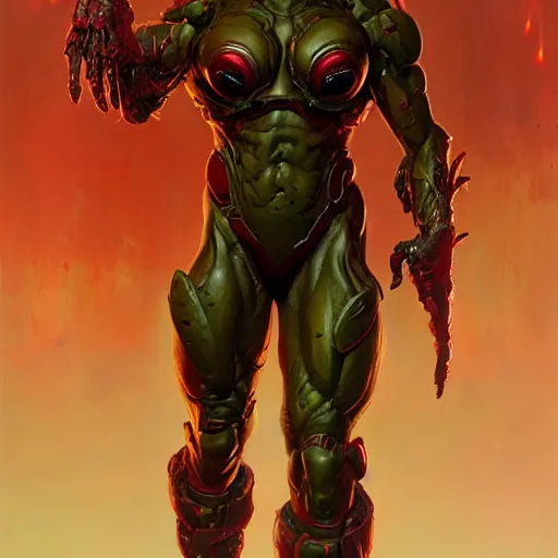 Image similar to doom eternal, mutant, tubes fused with the body, front view, painted by stanley lau, painted by greg rutkowski, painted by stanley, artgerm, masterpiece, digital art, trending on arts