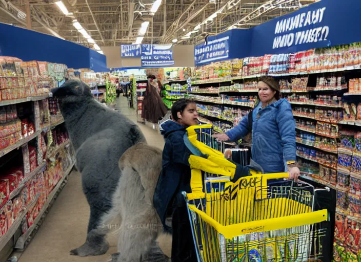 Prompt: professional wildlife photograph of a a person shopping at walmart, cinematic lighting, apex predator, natgeo