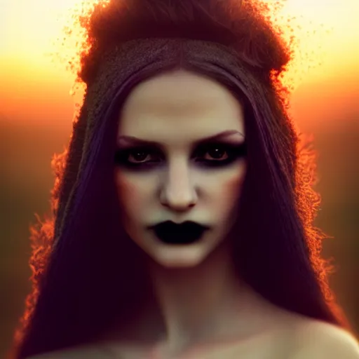 Image similar to photographic portrait of a stunningly beautiful gothic female in soft dreamy light at sunset, contemporary fashion shoot, by edward robert hughes, annie leibovitz and steve mccurry, david lazar, jimmy nelsson, breathtaking, 8 k resolution, extremely detailed, beautiful, establishing shot, artistic, hyperrealistic, beautiful face, octane render