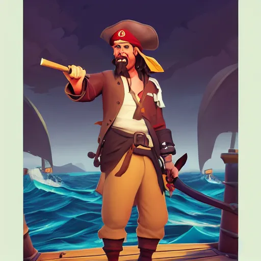 Image similar to painting jack the pirate on sea of thieves game avatar hero smooth face median photoshop filter cutout vector behance hd by jesper ejsing, by rhads, makoto shinkai and lois van baarle, ilya kuvshinov, rossdraws, illustration, art by ilya kuvshinov and gustav klimt