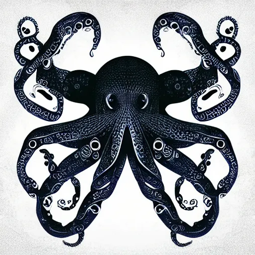 Image similar to cyborg octopus, digital art, geometric, vector art