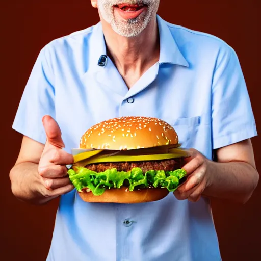 Prompt: dr greger eating a burger