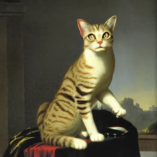 Prompt: a cat king by jacques - louis david
