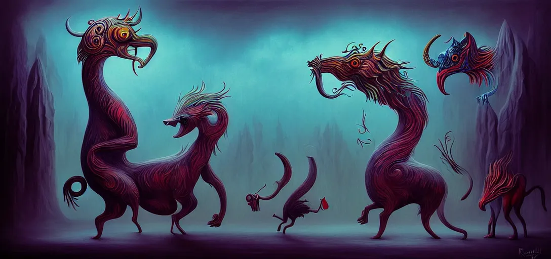 Image similar to strange mythical beasts of whimsy, surreal dark uncanny painting by ronny khalil